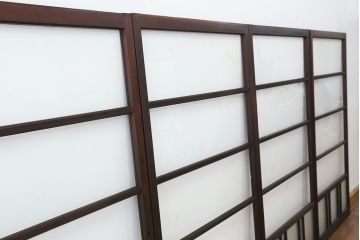 アンティーク　古い木のシンプルなガラス戸　4枚セット(引き戸、建具)