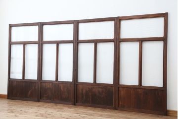 アンティーク　上質な作りのモールガラス引き戸　4枚セット(建具、ガラス戸)