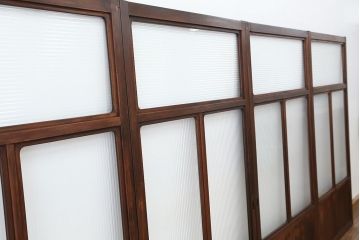 アンティーク　上質な作りのモールガラス引き戸　4枚セット(建具、ガラス戸)