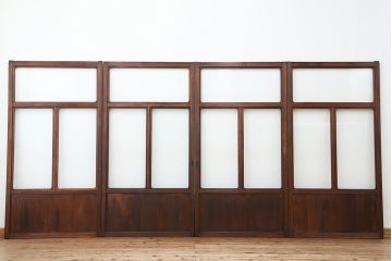 アンティーク　上質な作りのモールガラス引き戸　4枚セット(建具、ガラス戸)