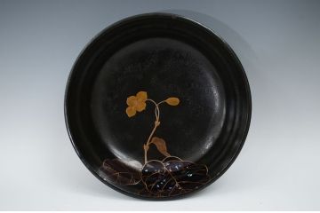 アンティーク雑貨　大正期!蒔絵の素晴らしい盆付菓子鉢(木製漆器)
