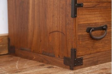 アンティーク家具　古民具・骨董　特別注文造り　総桐!金具の立派な二段重ね帳場箪笥(桐箪笥、桐たんす)