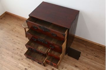 アンティーク家具　古民具・骨董　重厚!分厚い金具の全面ケヤキ特注仙台箪笥(直し有)