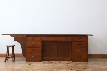 アンティーク家具　アンティーク　特大!古い洋裁店の大きなバタフライテーブル付き大きな作業台(カウンターテーブル)