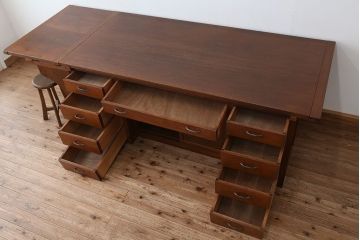 アンティーク家具　アンティーク　特大!古い洋裁店の大きなバタフライテーブル付き大きな作業台(カウンターテーブル)