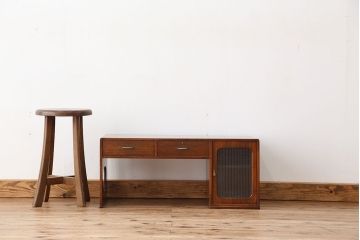 アンティーク家具　アンティーク　古い木の銀モールガラス文机(片袖机)