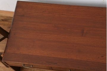 アンティーク家具　アンティーク　古い木の銀モールガラス文机(片袖机)