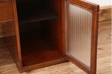 アンティーク家具　アンティーク　古い木の銀モールガラス文机(片袖机)
