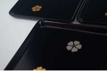 アンティーク雑貨　大正〜昭和初期　蒔絵の美しい木製菓子鉢・皿セット(漆器)