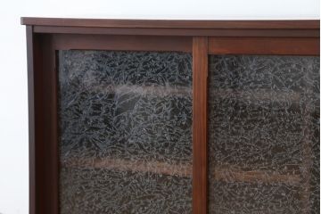 アンティーク家具　アンティーク　古い木のシンプルな結霜ガラス下駄箱(収納棚)