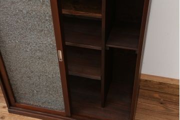 アンティーク家具　アンティーク　古い木のシンプルな結霜ガラス下駄箱(収納棚)
