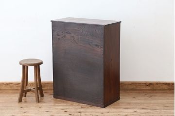 アンティーク家具　アンティーク　古い木のシンプルな結霜ガラス下駄箱(収納棚)