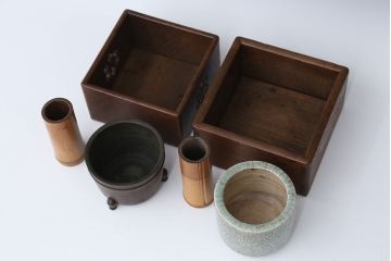 アンティーク雑貨　古民具・骨董　古い煙草盆　2個セット(銅火入、陶器火入)
