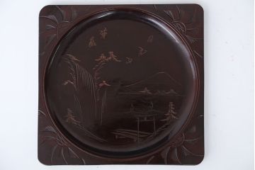 アンティーク雑貨　古民具・骨董　古い木製彫刻お盆　5枚(菓子器)