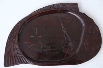 アンティーク雑貨　古民具・骨董　古い木製彫刻お盆　5枚(菓子器)