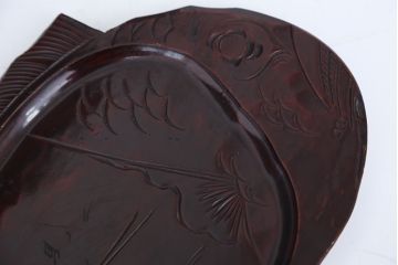 アンティーク雑貨　古民具・骨董　古い木製彫刻お盆　5枚(菓子器)