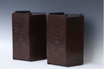 アンティーク雑貨　伝統工芸・日光彫ごみ箱　2点セット(木製)