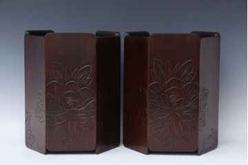 アンティーク雑貨　伝統工芸・日光彫ごみ箱　2点セット(木製)