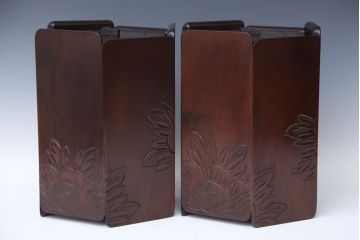 アンティーク雑貨　伝統工芸・日光彫ごみ箱　2点セット(木製)