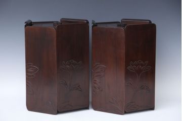 アンティーク雑貨　伝統工芸・日光彫ごみ箱　2点セット(木製)