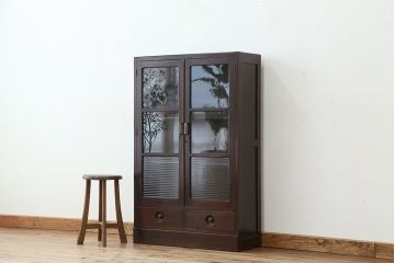 アンティーク家具　素敵なデザイン!古い木のシックなアンティーク本箱(収納棚)