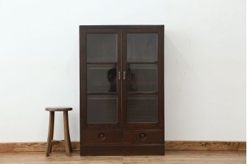 アンティーク家具　素敵なデザイン!古い木のシックなアンティーク本箱(収納棚)