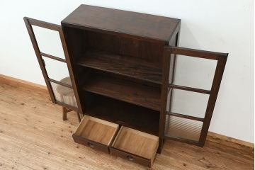 アンティーク家具　素敵なデザイン!古い木のシックなアンティーク本箱(収納棚)