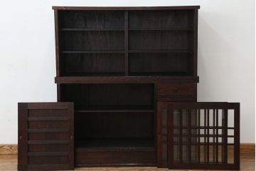 アンティーク雑貨　中古　高級栗材!浮造り(うづくり)仕上げ　民芸茶箪笥(食器棚、水屋箪笥)