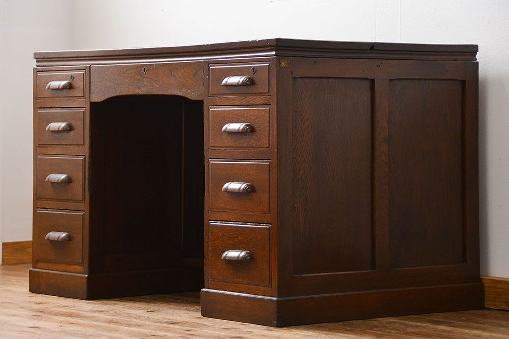 アンティーク家具　アンティーク　古いナラ材の組み立て式両袖机