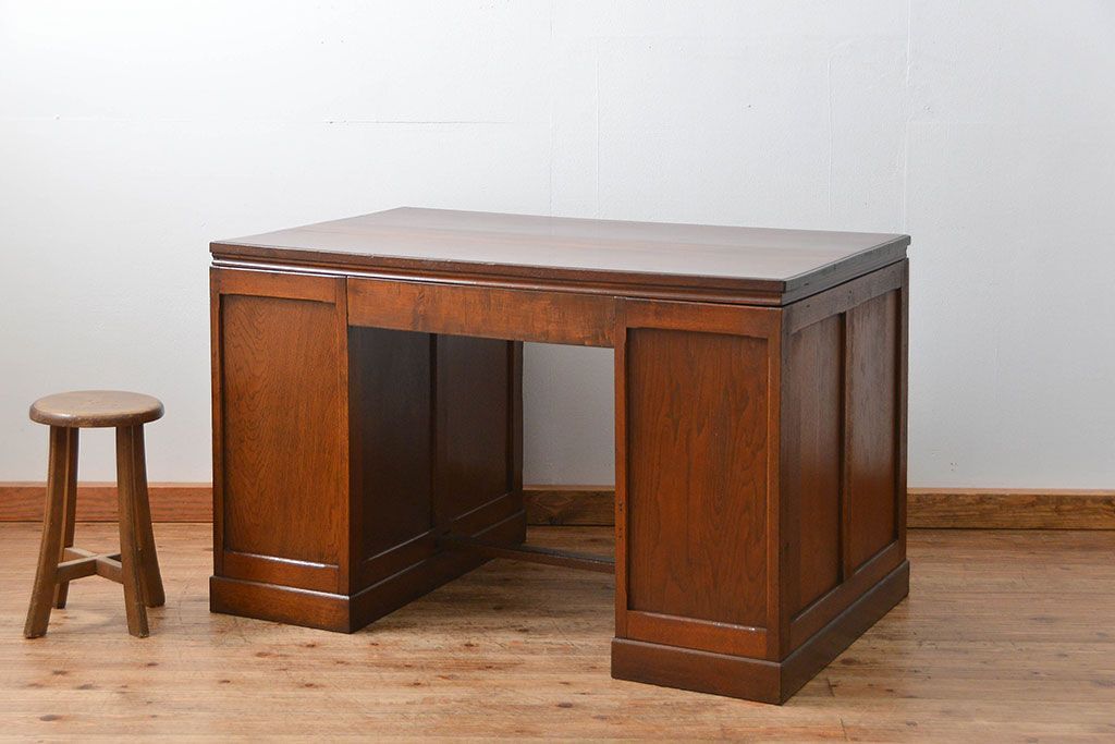 アンティーク家具　アンティーク　古いナラ材の組み立て式両袖机