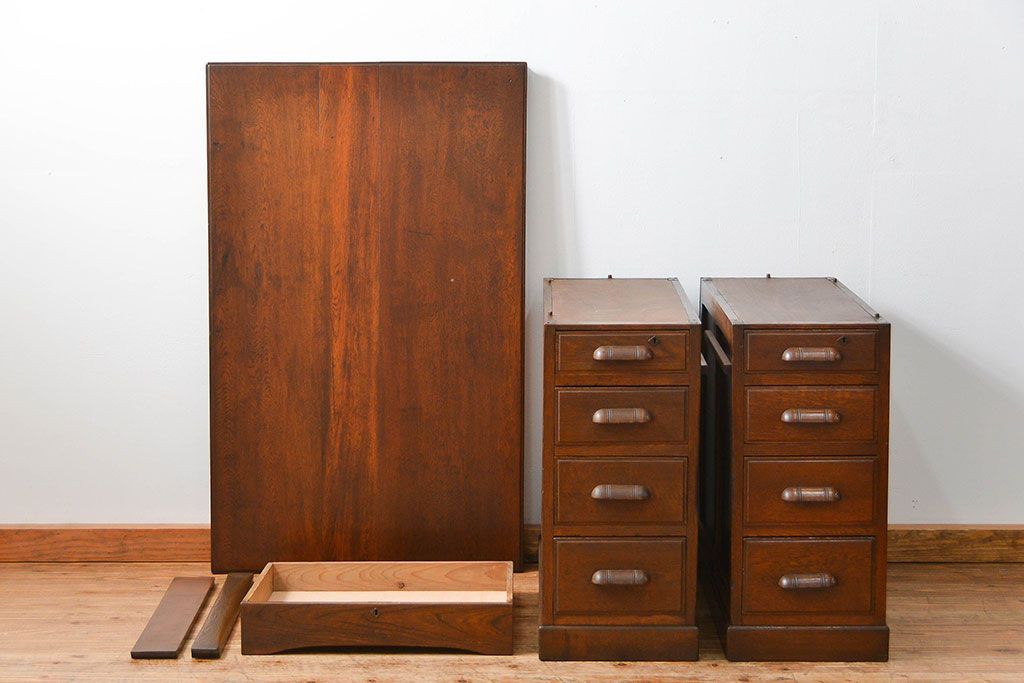 アンティーク家具　アンティーク　古いナラ材の組み立て式両袖机