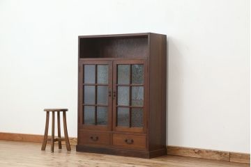 アンティーク家具　アンティーク 高級品!古い洋館の結霜ガラスナラ材本箱