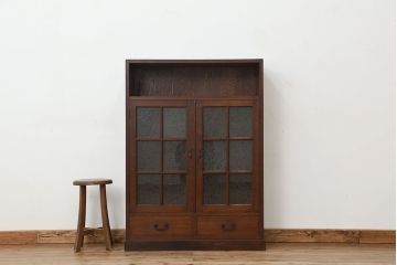 アンティーク家具　アンティーク 高級品!古い洋館の結霜ガラスナラ材本箱