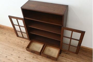 アンティーク家具　アンティーク 高級品!古い洋館の結霜ガラスナラ材本箱