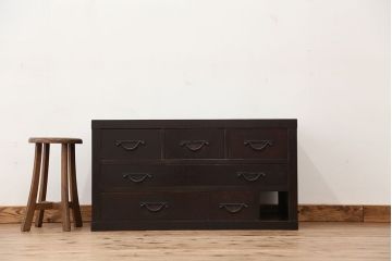 アンティーク家具　アンティーク　古い小窓付きの6杯時代箪笥ローチェスト(引き出し)