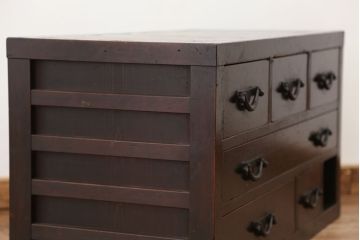 アンティーク家具　アンティーク　古い小窓付きの6杯時代箪笥ローチェスト(引き出し)