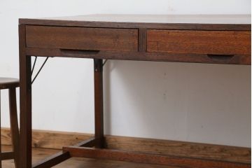アンティーク　古い雑貨屋の大きな引き出し付き作業台