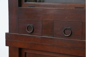 アンティーク家具　古民具・骨董　味わい深い二段重ね四尺水屋箪笥(食器棚、収納棚)