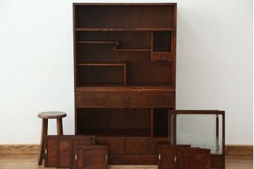 アンティーク家具　古民具・骨董　前面ケヤキ!杢目がキレイな茶箪笥