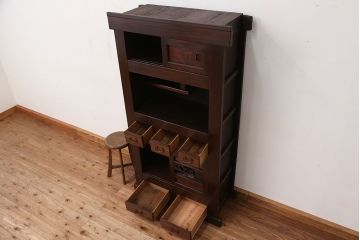 アンティーク家具　古民具・骨董　飾り棚付き三尺水屋箪笥(茶棚、食器棚、収納棚)