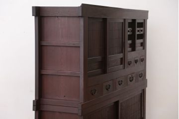 アンティーク家具　古民具・骨董　重厚!シックな六尺水屋箪笥(食器棚)