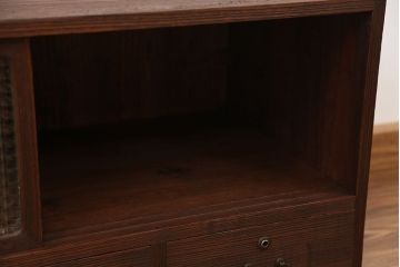 アンティーク家具　アンティーク　素敵なデザイン!古い木のモールガラスローボード(収納棚)
