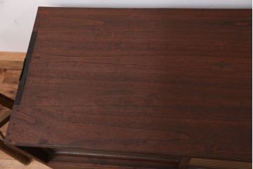 アンティーク家具　アンティーク　古い木の銀モールガラスローボード(収納棚)