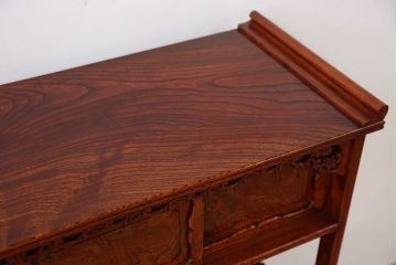 アンティーク家具　現代物　特別注文造り　総ケヤキ玉杢ウルシ塗り飾り棚(茶棚)