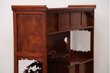アンティーク家具　現代物　特別注文造り　総ケヤキ玉杢ウルシ塗り飾り棚(茶棚)