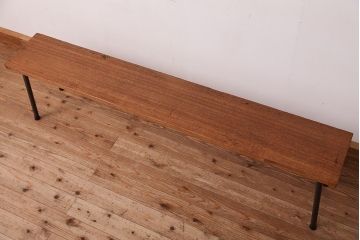 アンティーク家具　☆天板一枚板!古い木の鉄脚長イス(1)(ベンチ・長椅子)