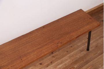 アンティーク家具　☆天板一枚板!古い木の鉄脚長イス(1)(ベンチ・長椅子)