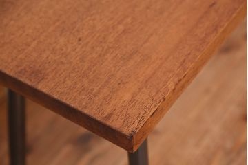 アンティーク家具　☆天板一枚板!古い木の鉄脚長イス(1)(ベンチ・長椅子)