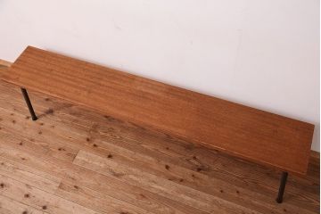 アンティーク家具　☆天板一枚板!古い木の鉄脚長イス(3)(ベンチ・長椅子)