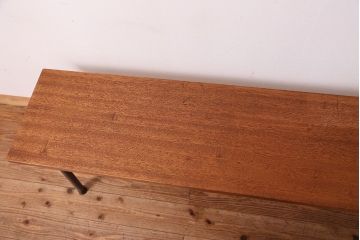 アンティーク家具　☆天板一枚板!古い木の鉄脚長イス(3)(ベンチ・長椅子)